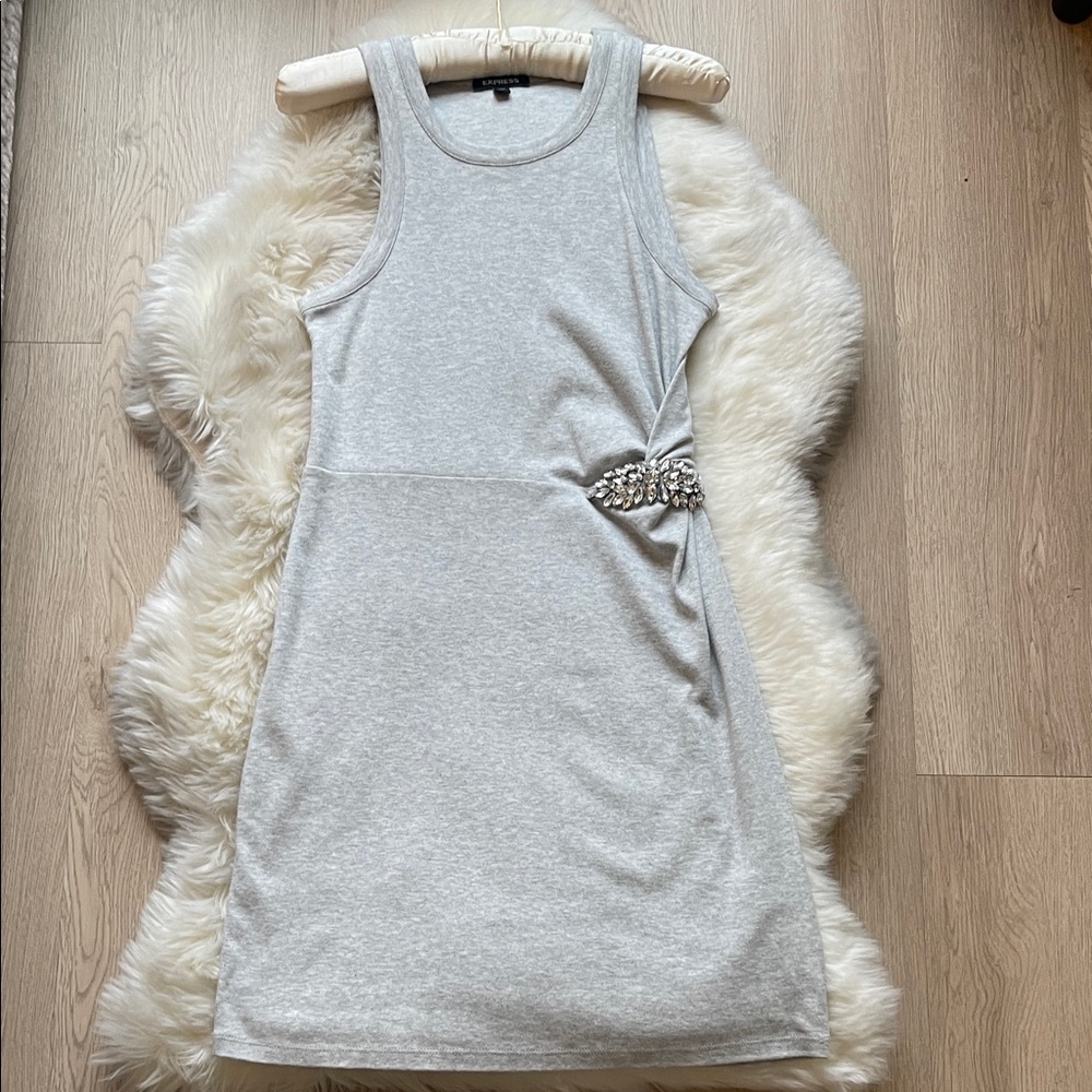 Express Light Gray Tank Dress with Embellished Side Detail